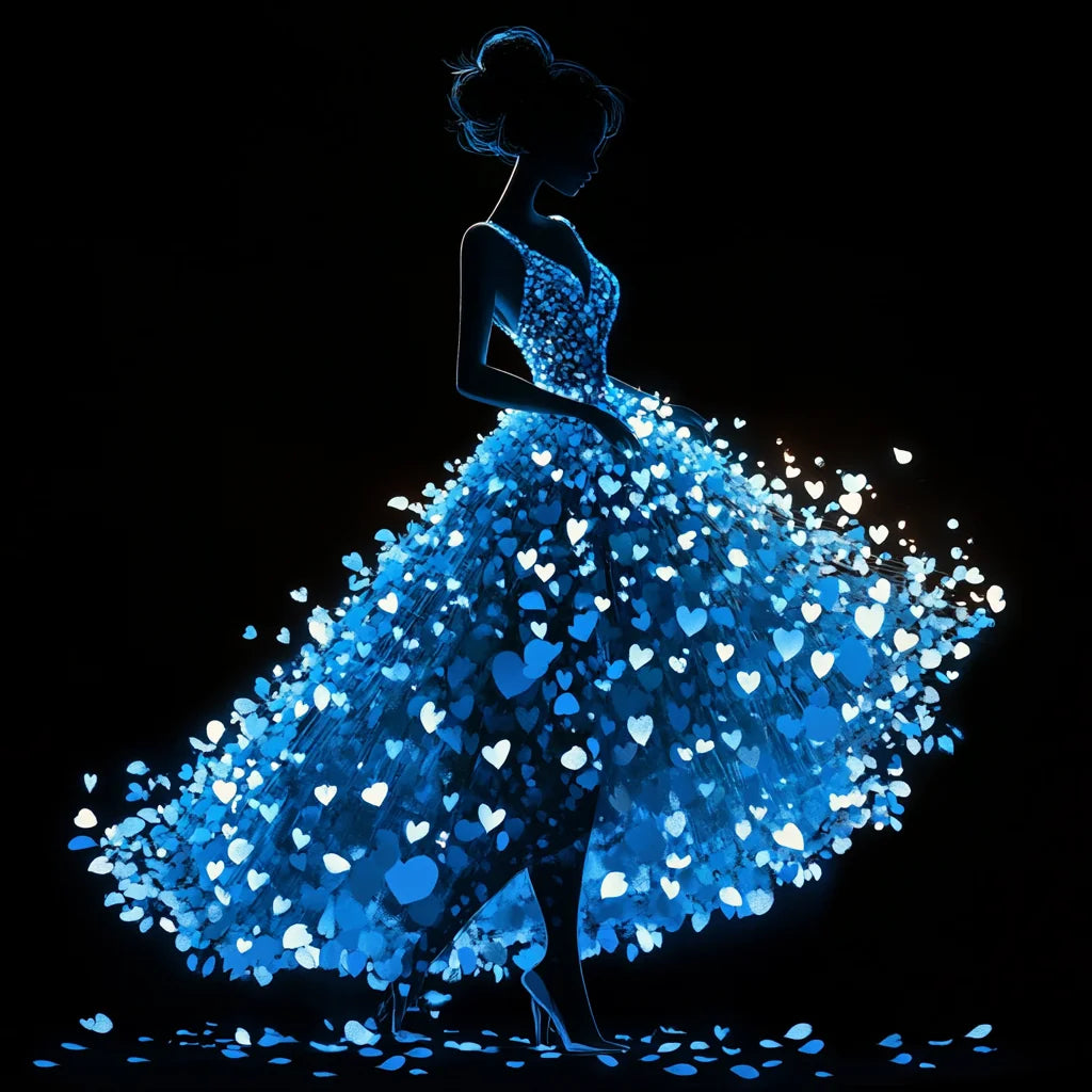 Blue White Heart Dress Girl Diamond Art Kit