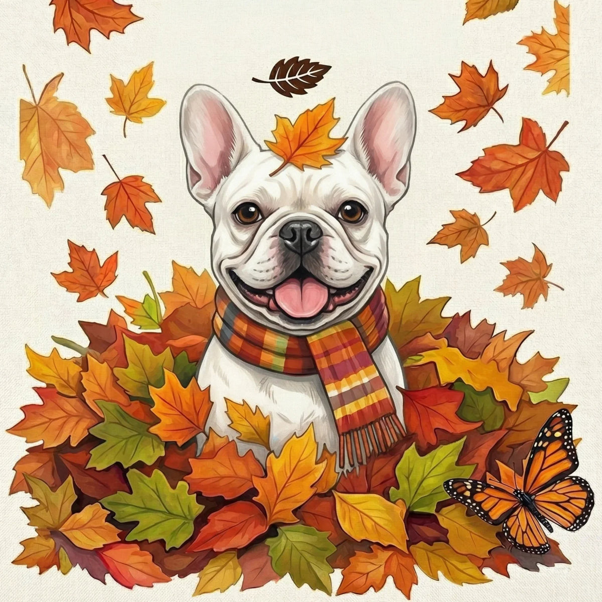 Falling Leaves White French Bulldog Diamond Art Kit