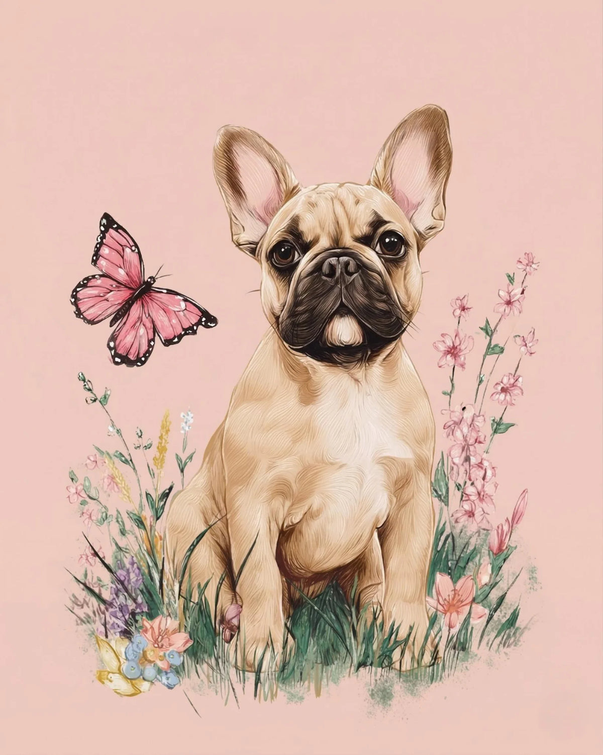 Pink Butterfly Frenchie Diamond Art Kit