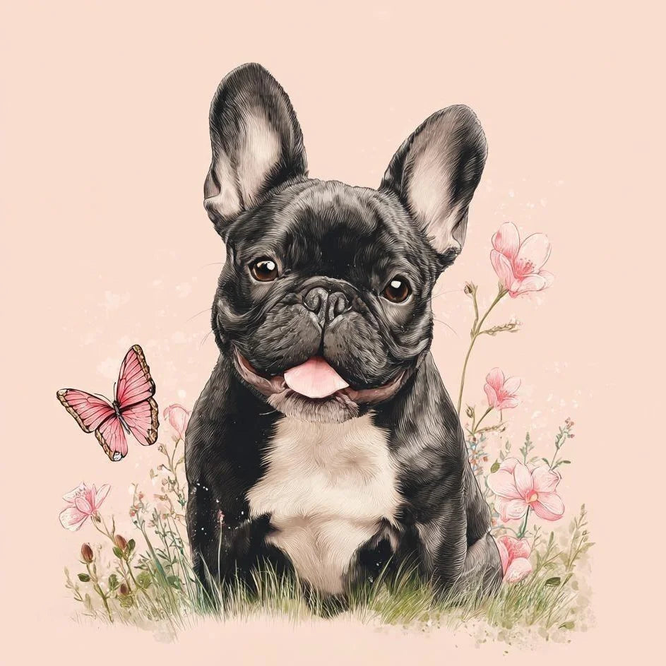 Pink Butterfly And Flowers Frenchie Diamond Art Kit