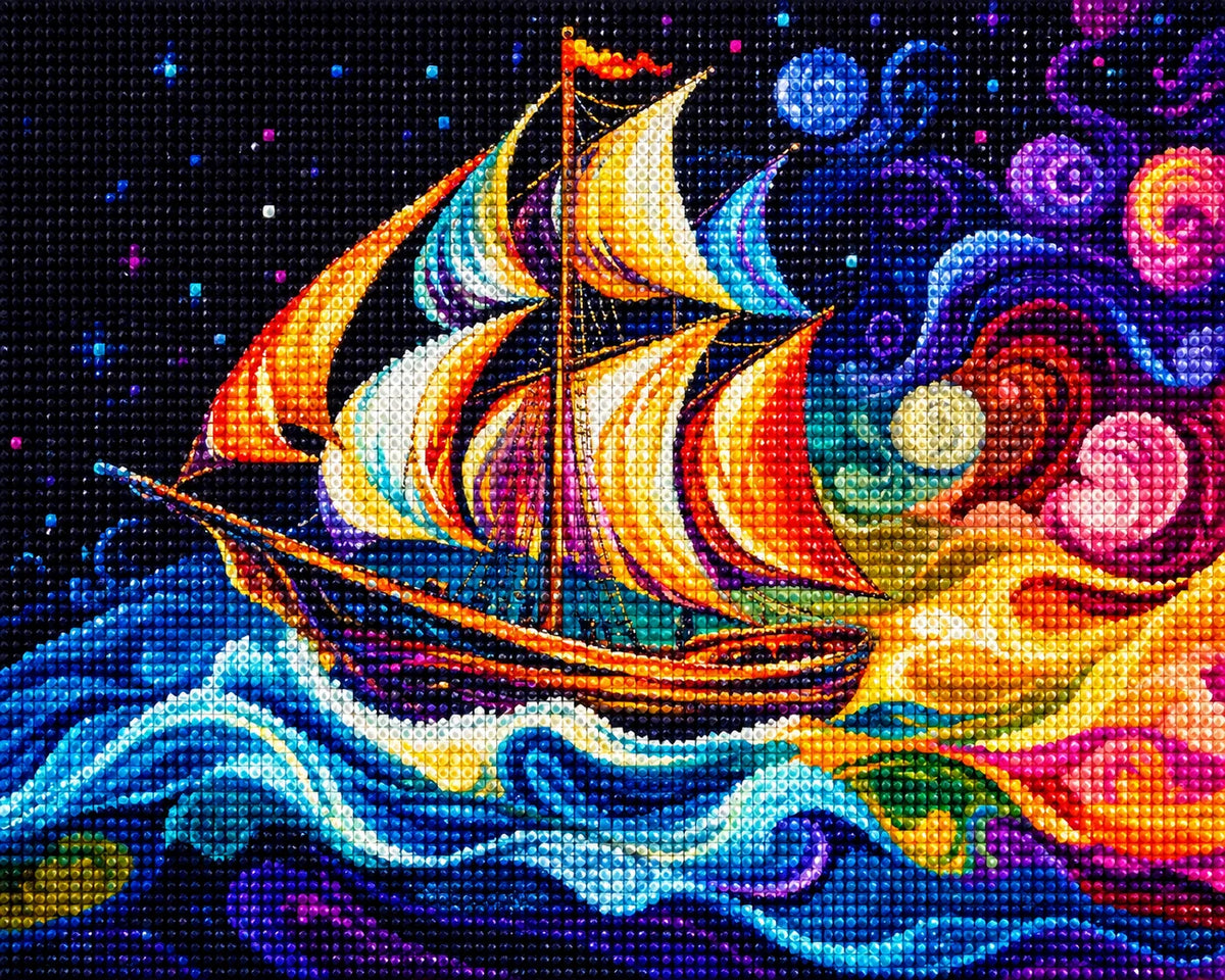 Abstract Ocean Sailing Ship Diamond Art Kit