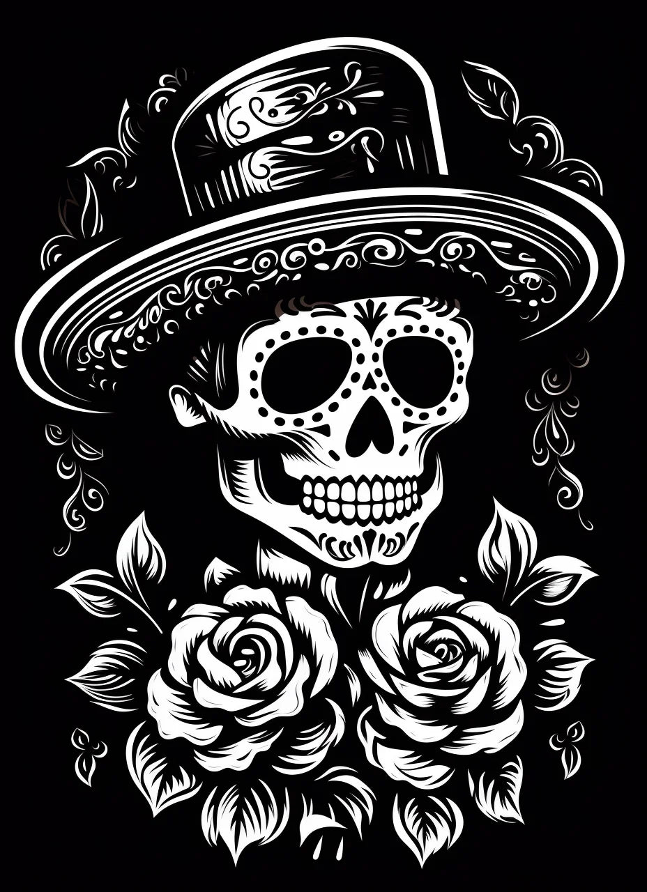 Black White Skull Roses Diamond Art Kit