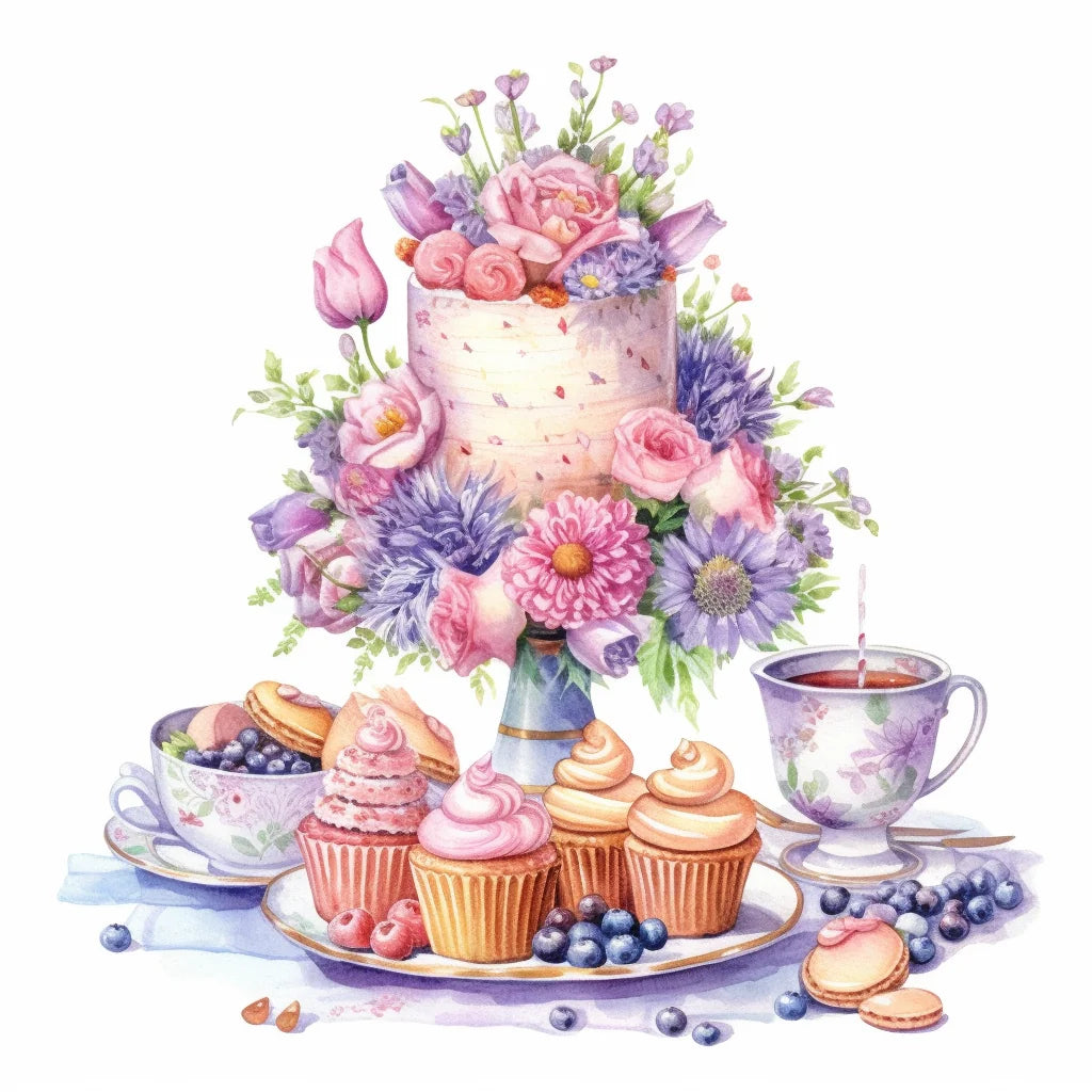 Flower Cake Cupcakes Diamond Art Kit