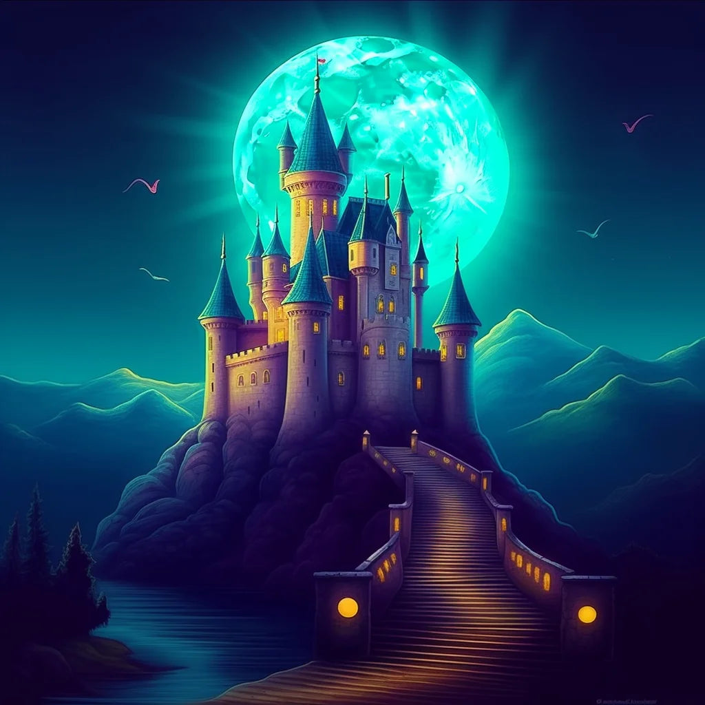 Green Moon Castle Diamond Art Kit