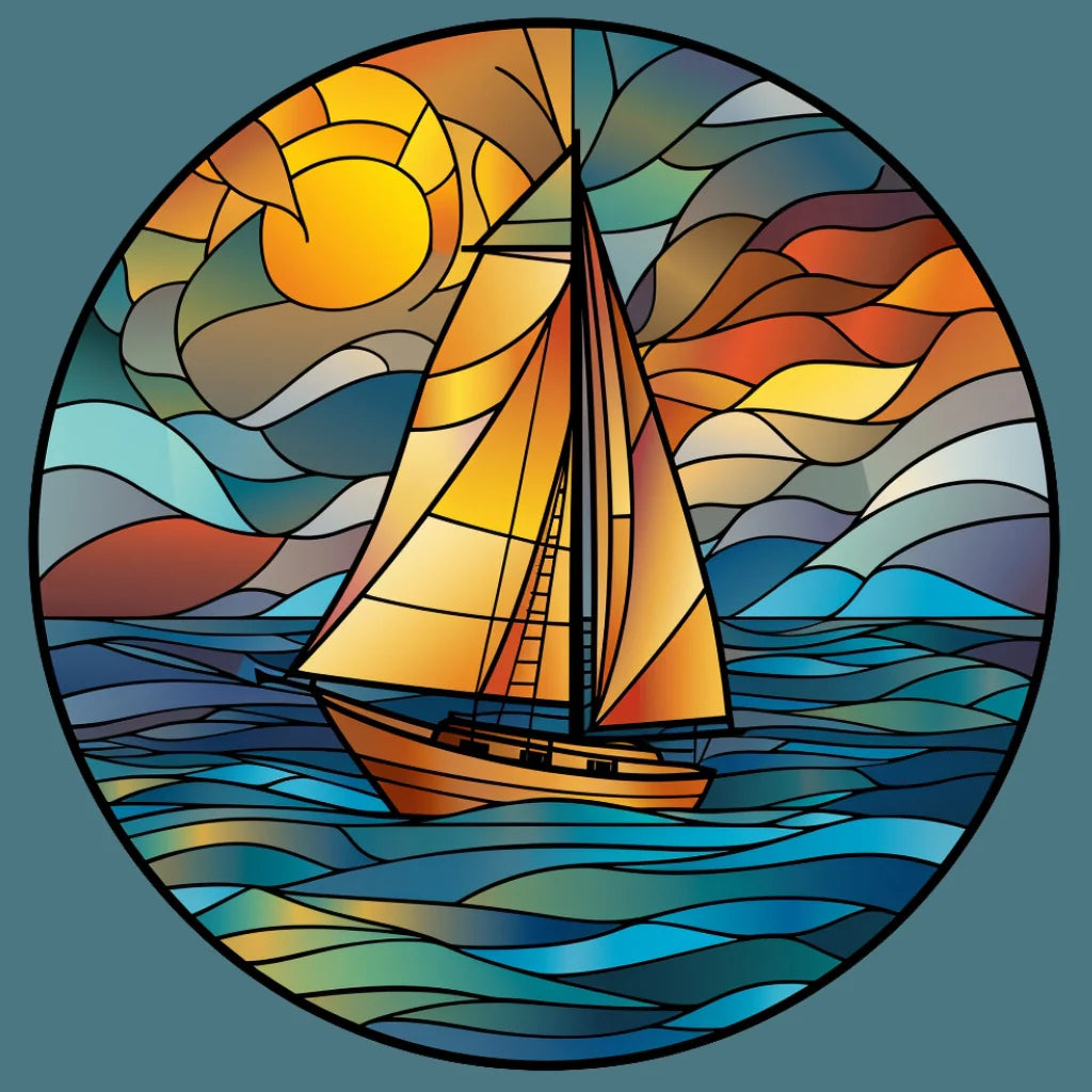 Orange Sail Abstract Sailboat Diamond Art Kit