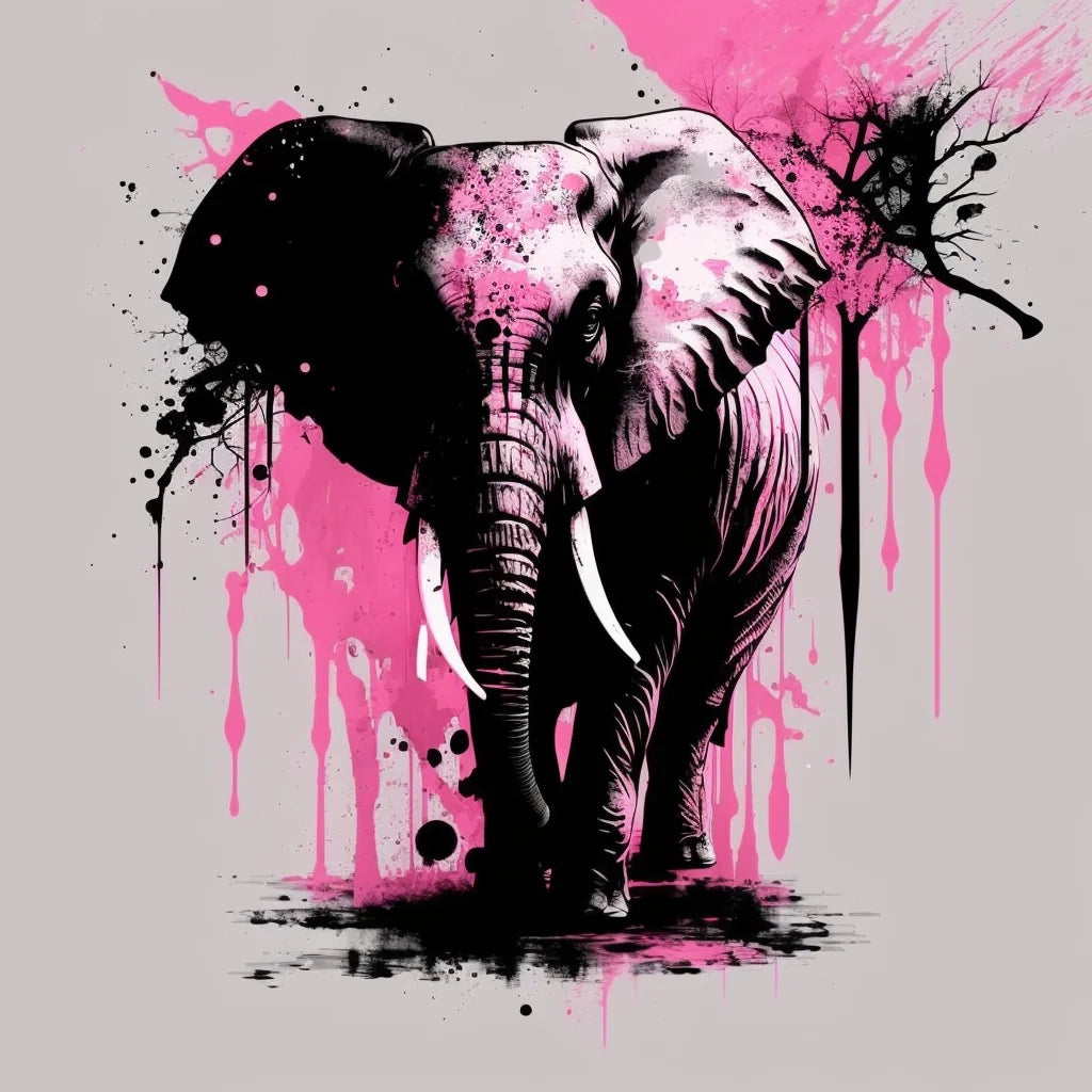 Pink Black Elephant Abstract Diamond Art Kit