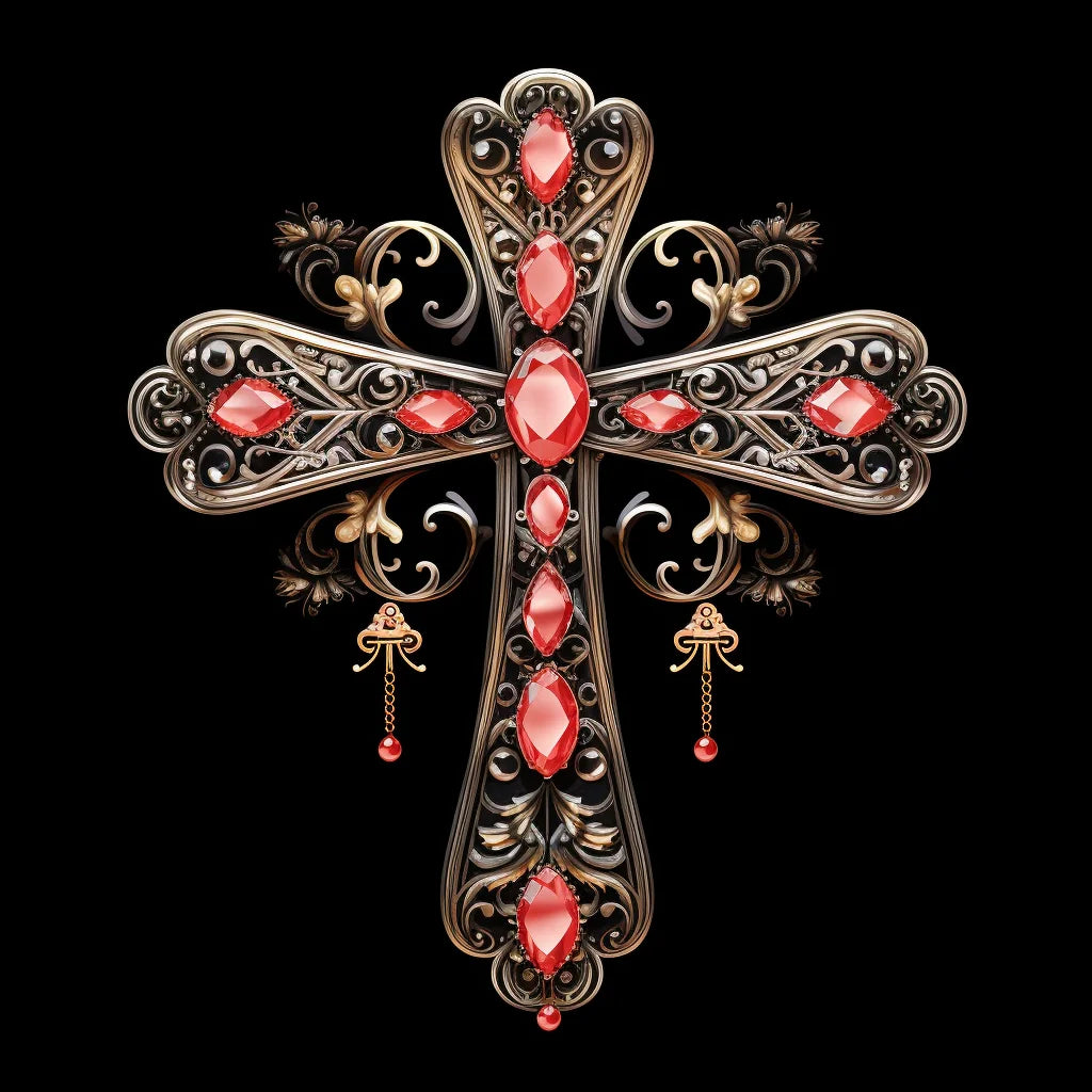 Red Jewel Gold Cross Diamond Art Kit