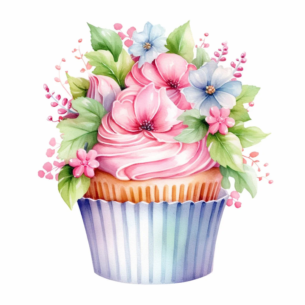 Pink Flower Frosting Cupcake Diamond Art Kit