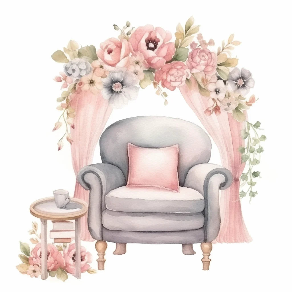 Pink Pillow Chair Flowers Diamond Art Kit