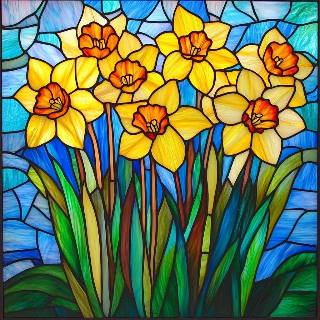 Blue Background Abstract Daffodils Diamond Art Kit