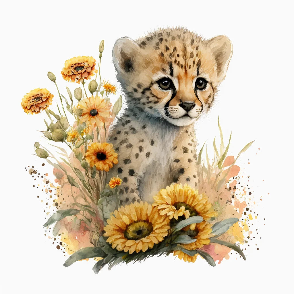 Sunflower Cheetah Cub Diamond Art Kit