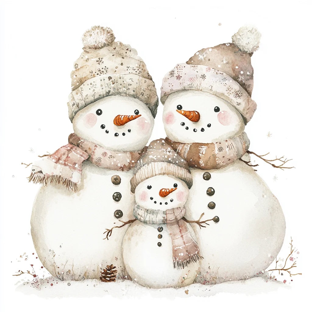 Three Tans Caf Snowmen Diamond Art Kit