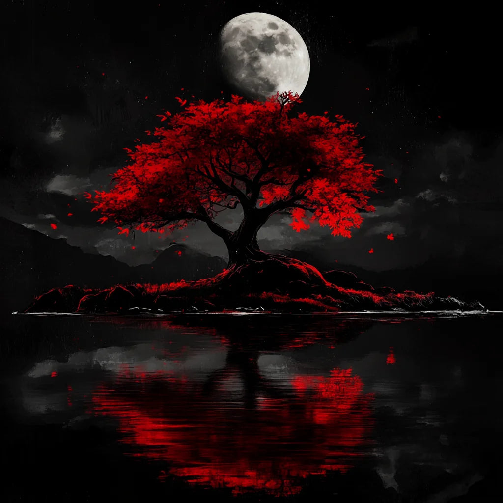 Red Tree Moon Eclipsing Diamond Art Kit