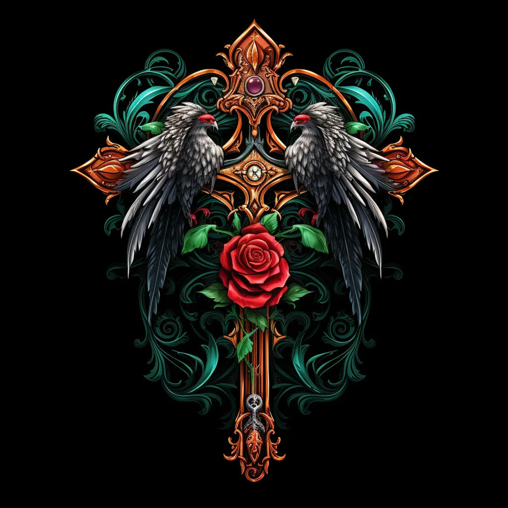 Two Bird Red Rose Cross Diamond Art Kit
