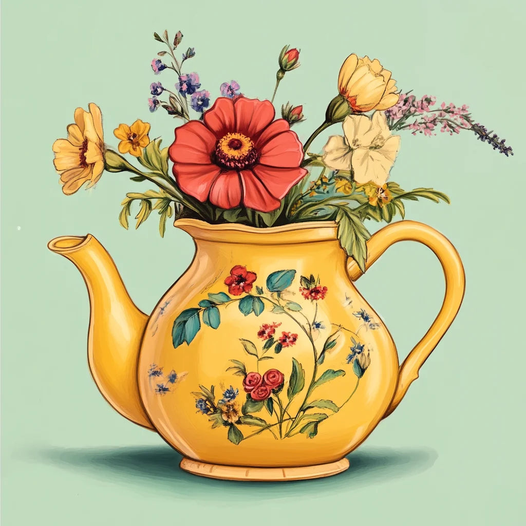 Simple Yellow Teapot Flowers Diamond Art Kit