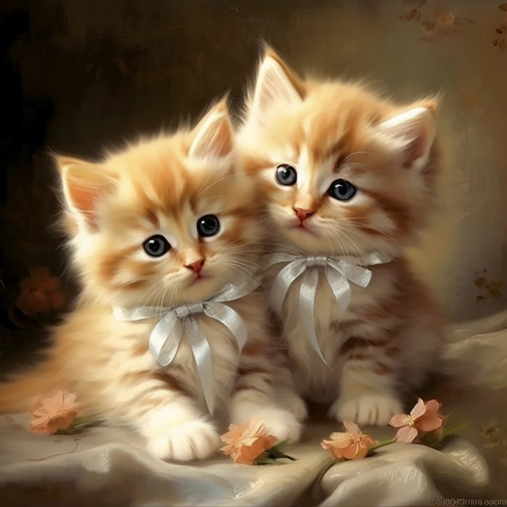 Silver Bow Kittens Diamond Art Kit
