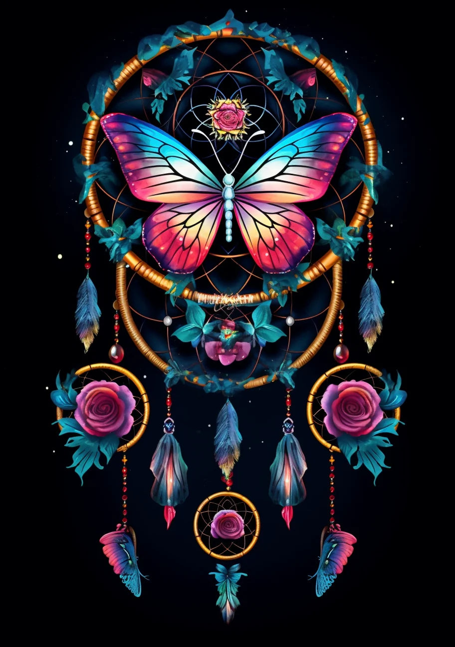 Rainbow Butterfly And Rose Dreamcatcher Diamond Art Kit