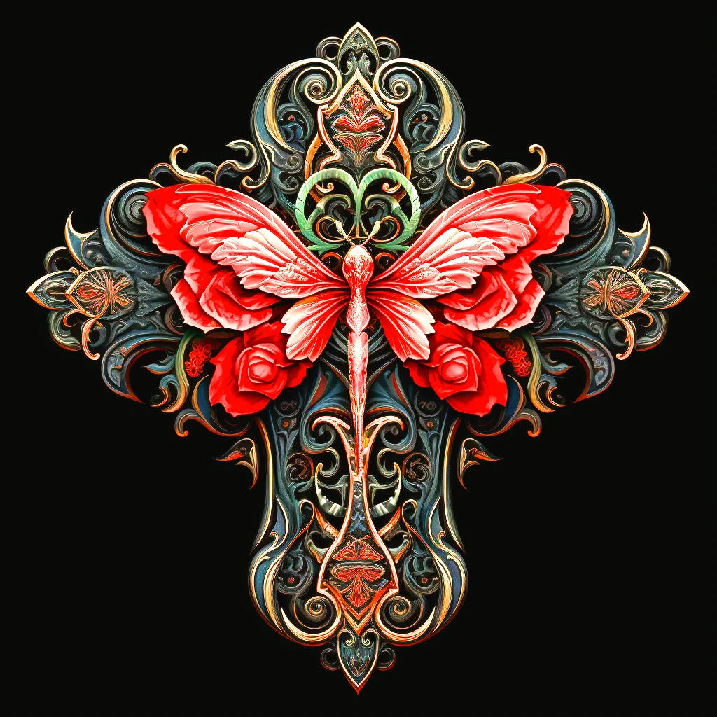 Red Butterfly Cross Abstract Diamond Art Kit