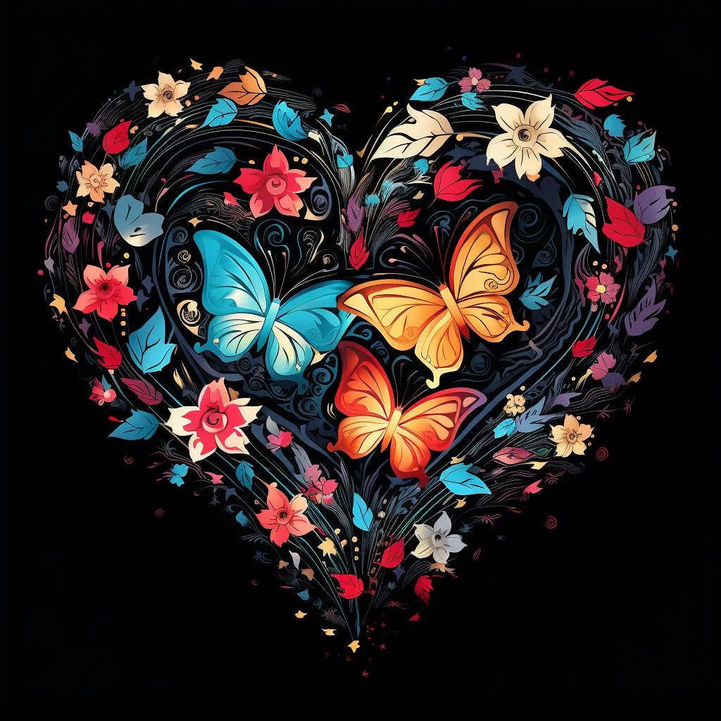 Three Butterfly Flower Heart Diamond Art Kit