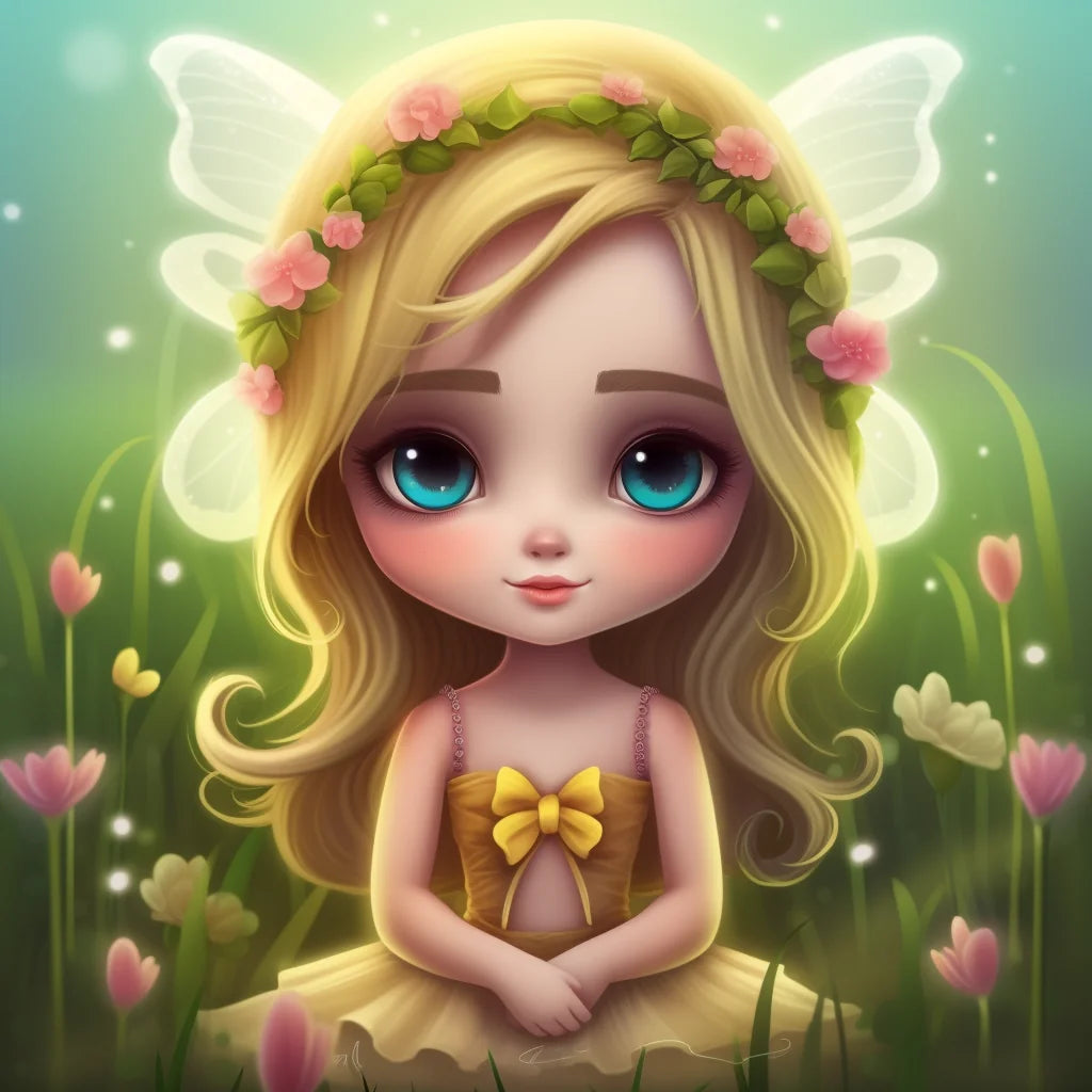 Yellow Bow Blue Eyed Girl Diamond Art Kit