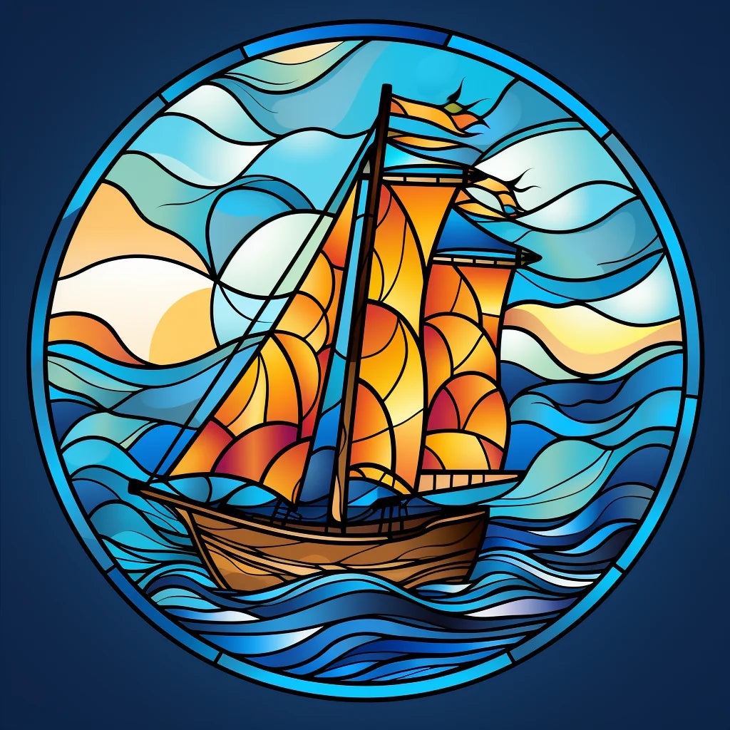 Orange Yellow Sail Abstract Sailboat Diamond Art Kit