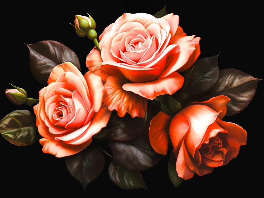 Three Darkorange Roses Diamond Art Kit