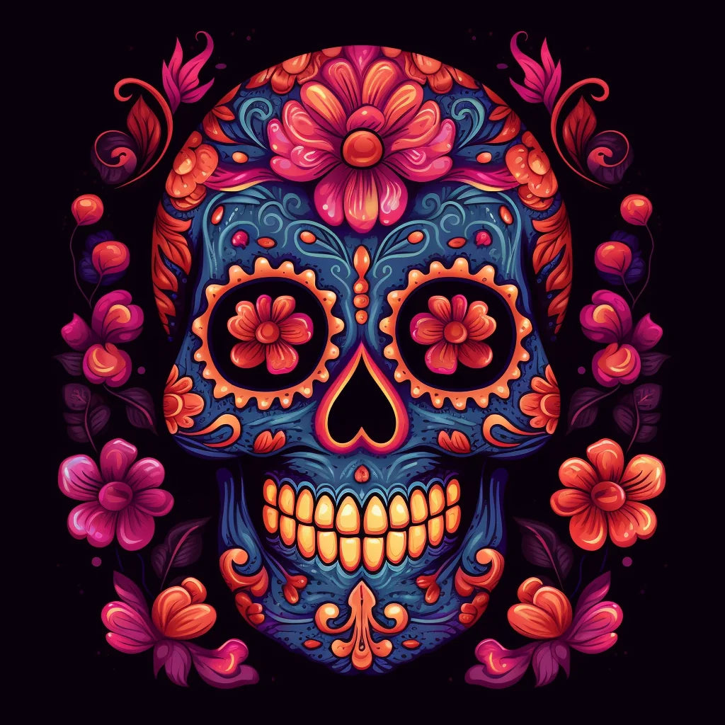 Pink Forehead Flower Skull Diamond Art Kit