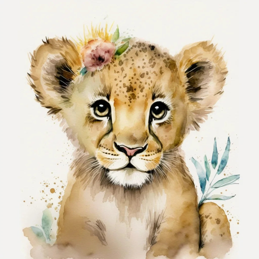 Watercolor Lion Cub Diamond Art Kit
