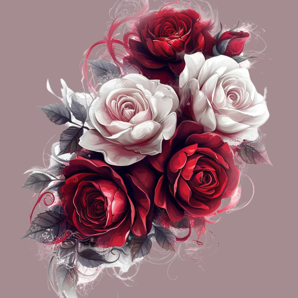 Red And Dusty Pink Roses Diamond Art Kit