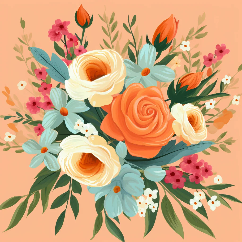 Orange Rose Flower Bouquet Diamond Art Kit