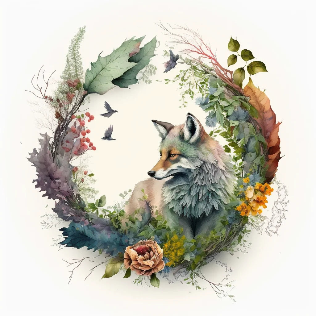 Fox Flower Wreath Diamond Art Kit