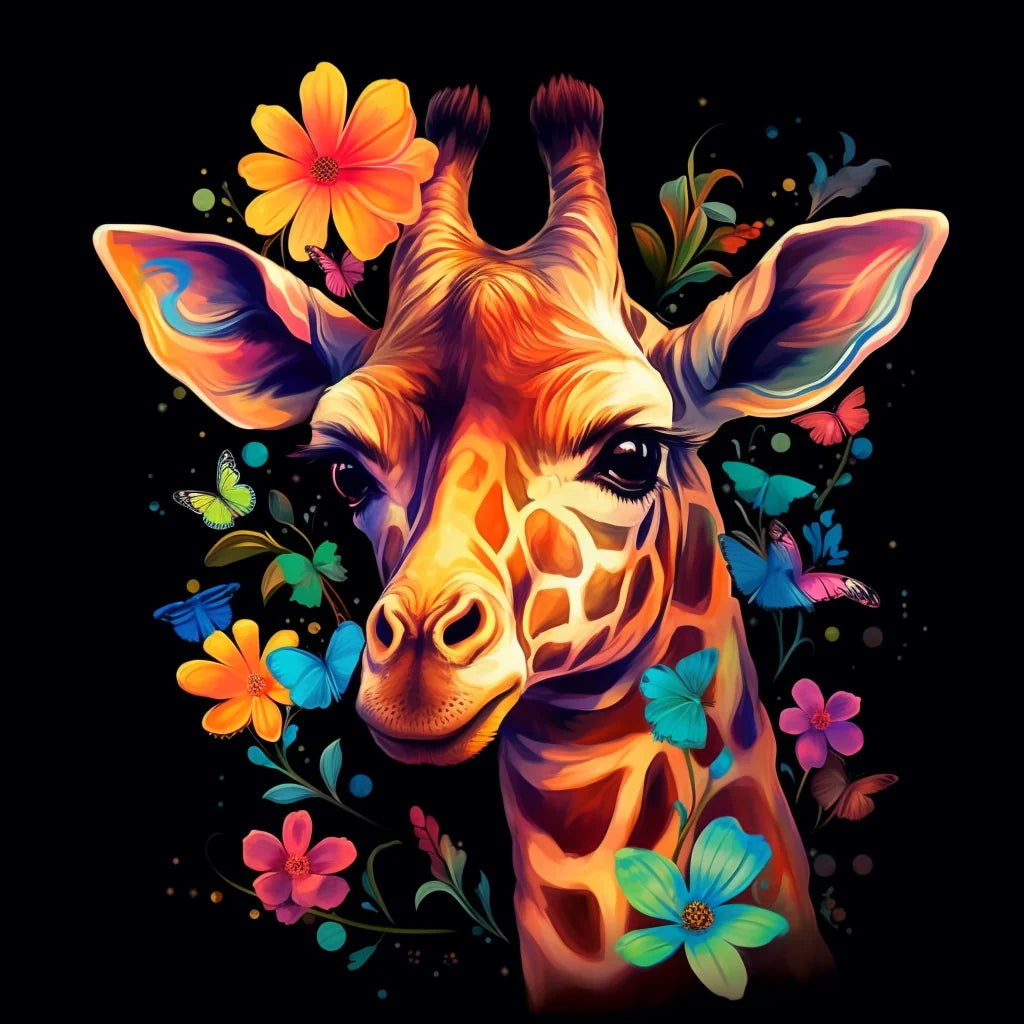 Baby Giraffe Bright Flowers Diamond Art Kit