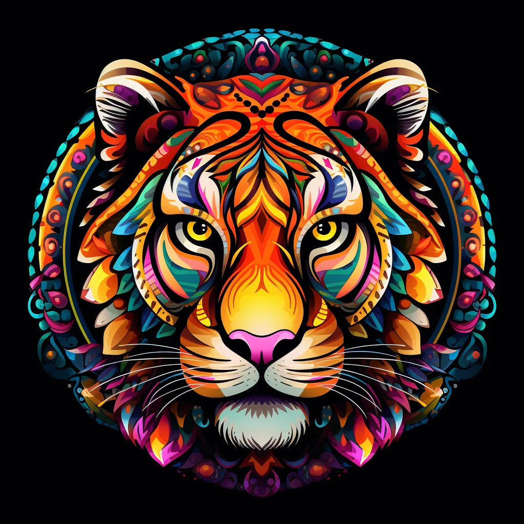 Colorful Tiger Circle Mandala Diamond Art Kit