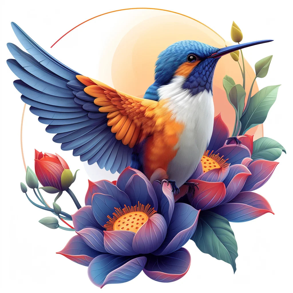 Purple Flower Blue Beak Hummingbird Diamond Art Kit