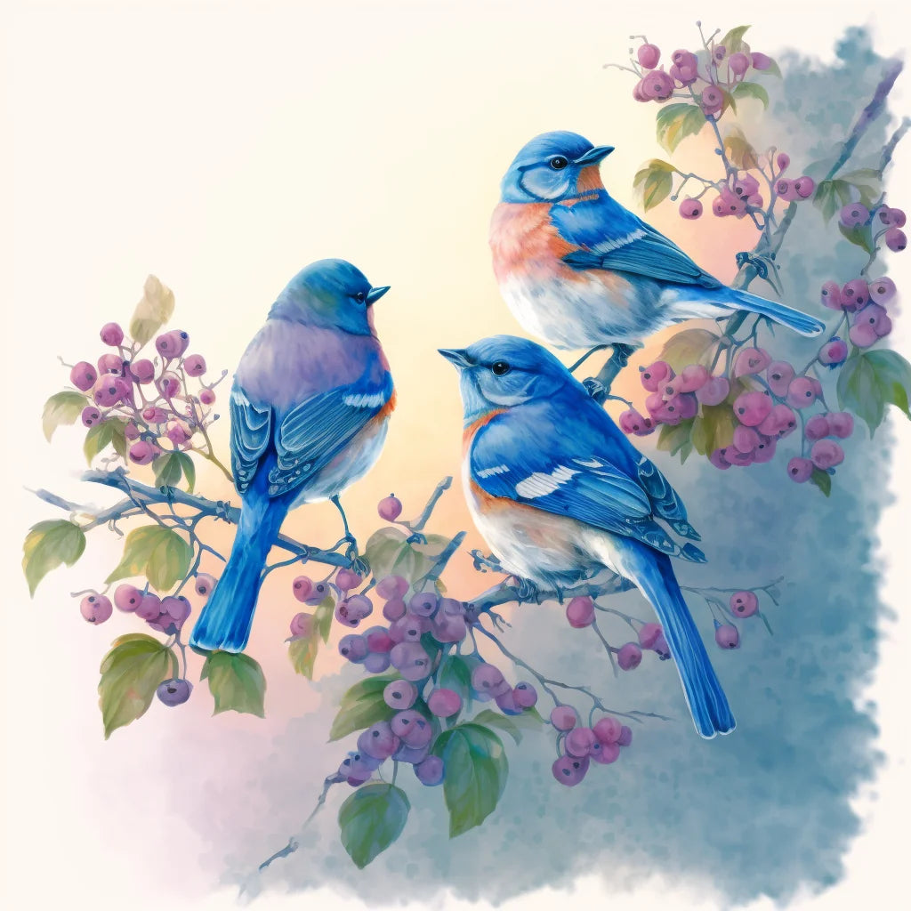 Three Bluebirds Watercolor Diamond Art Kit