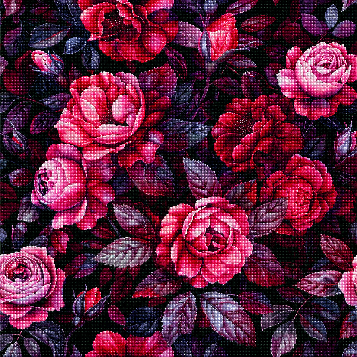 Burgundy And Pink Flowers Diamond Art Kit