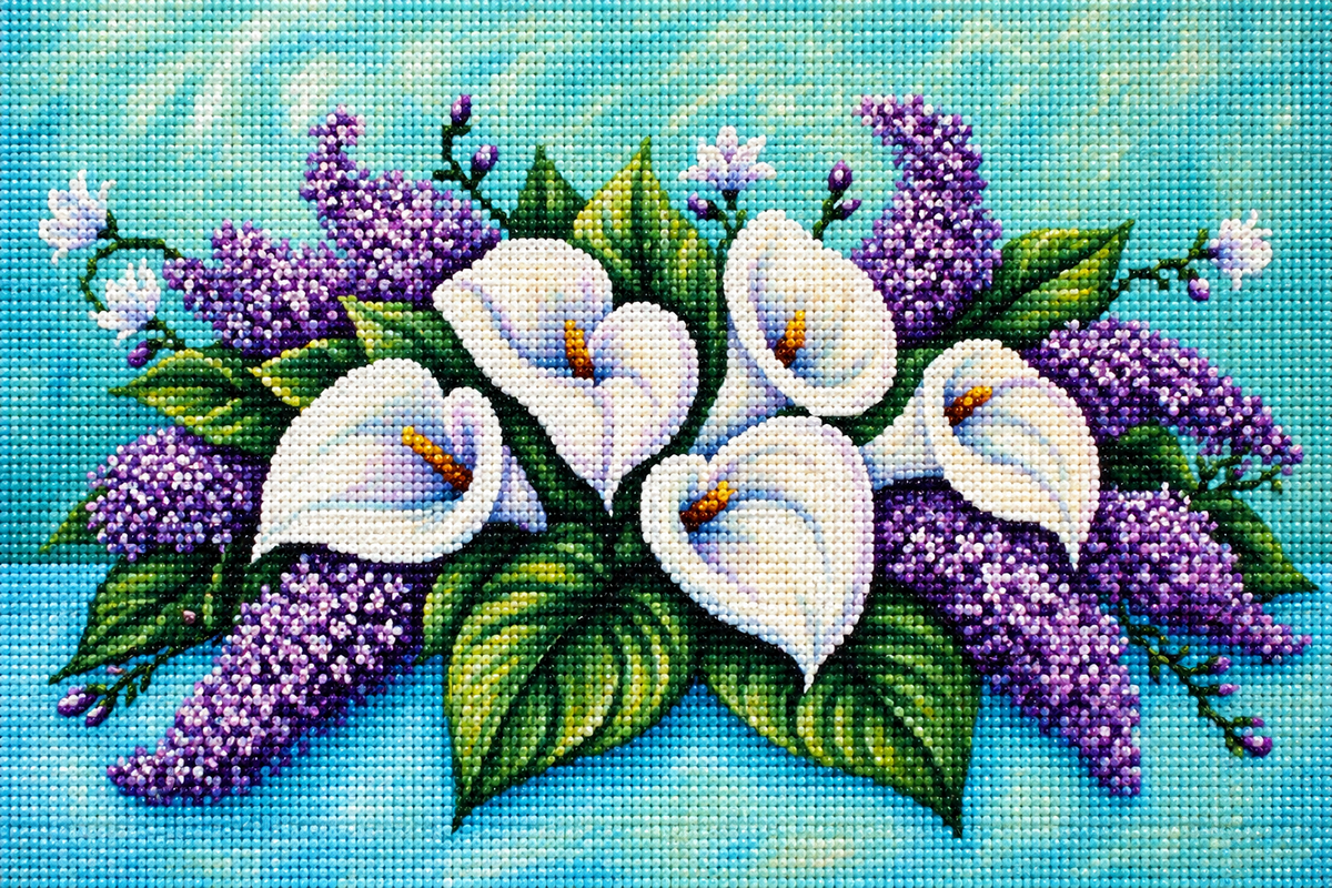 Calla Lilies And Lilacs Diamond Art Kit