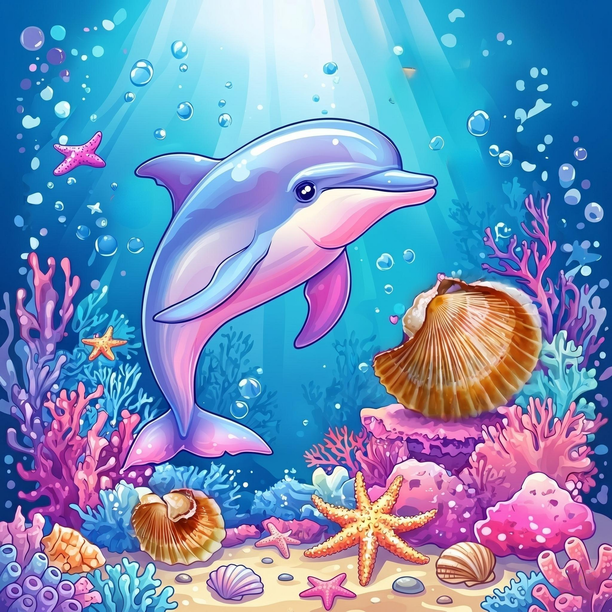 Cartoon Dolphin In The Sea Diamond Art Kit