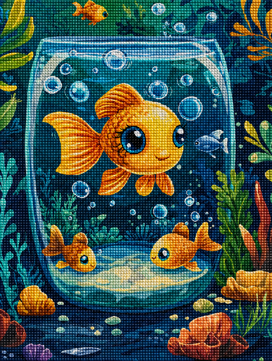 Cartoon Gold Fishbowl Diamond Art Kit — diamond art kit canvas