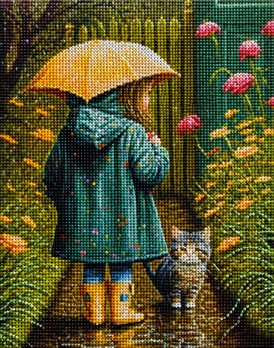 Cat And Girl Garden Diamond Art Kit — diamond art kit canvas