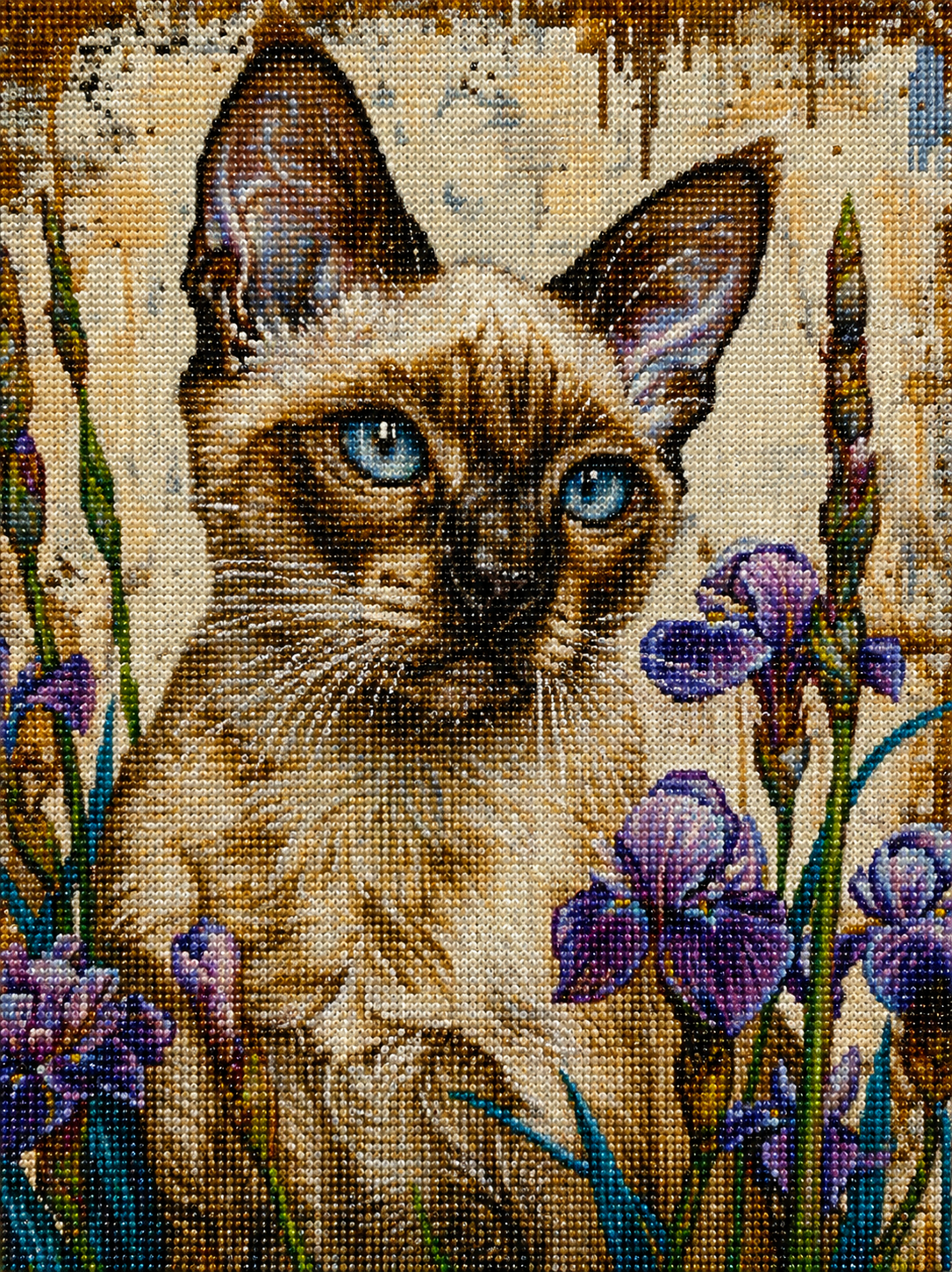 Cat In The Irises Diamond Art Kit