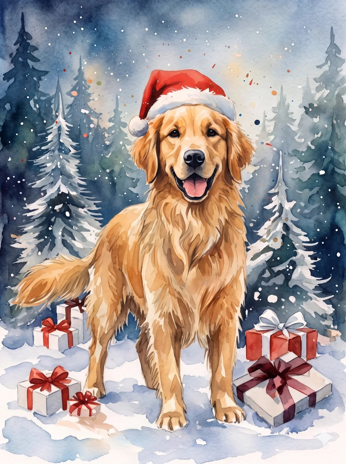 Christmas Golden Retriever Watercolor Diamond Art Kit