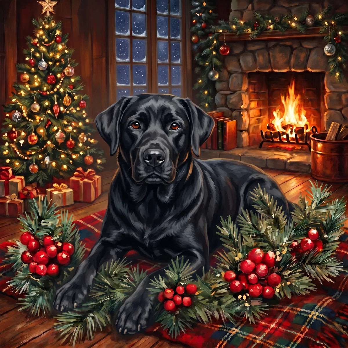Christmas Holly Black Labrador Retriever Diamond Art Kit