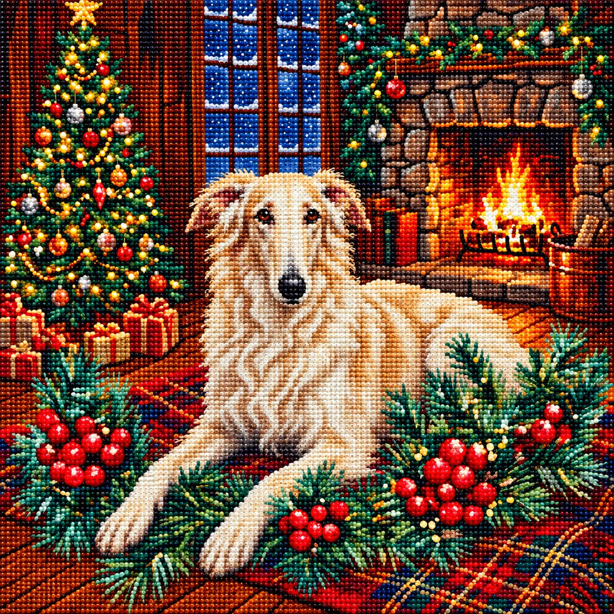 Christmas Holly Borzoi Diamond Art Kit