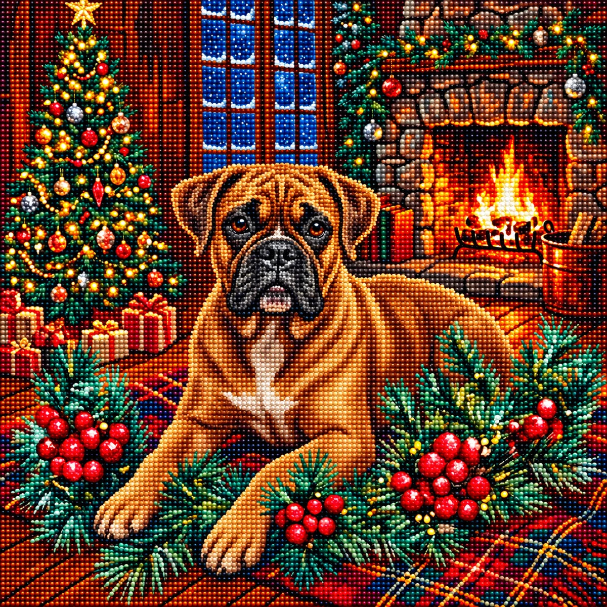Christmas Holly Boxer Diamond Art Kit