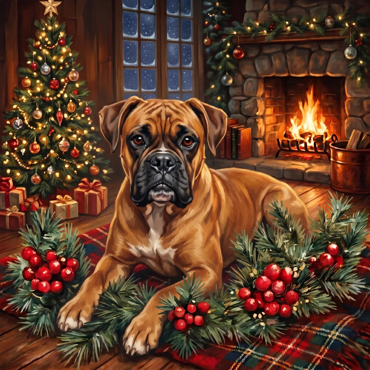 Christmas Holly Boxer Diamond Art Kit