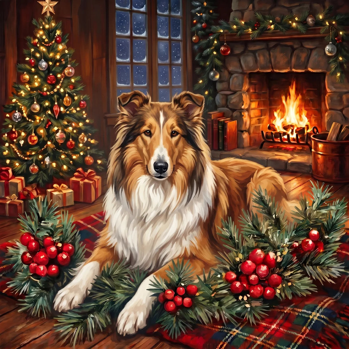 Christmas Holly Collie Diamond Art Kit