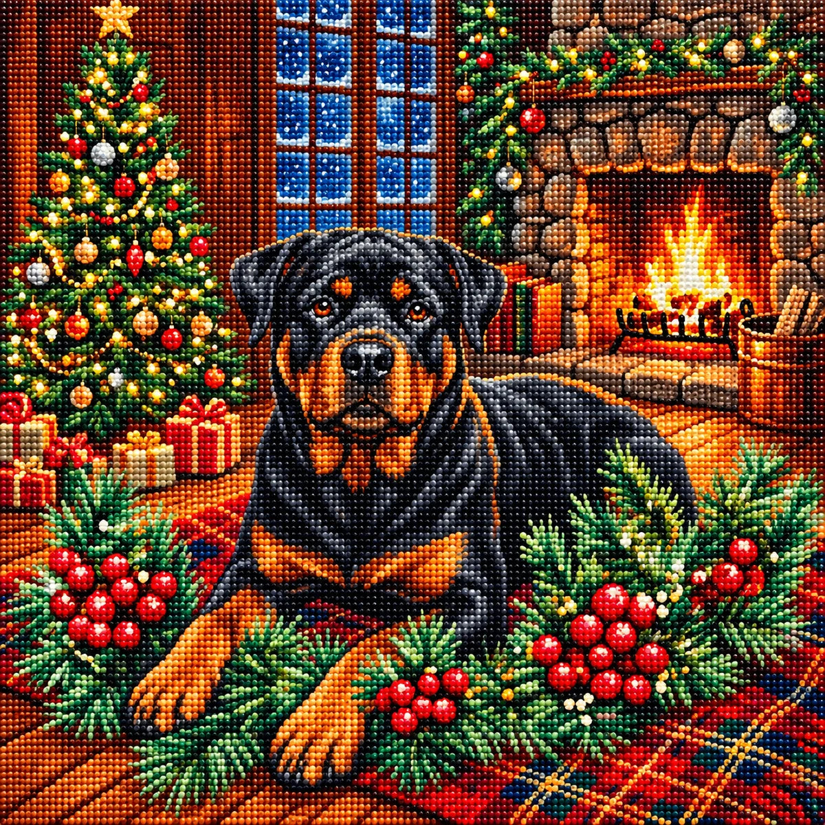 Christmas Holly Rottweiler Terrier Diamond Art Kit