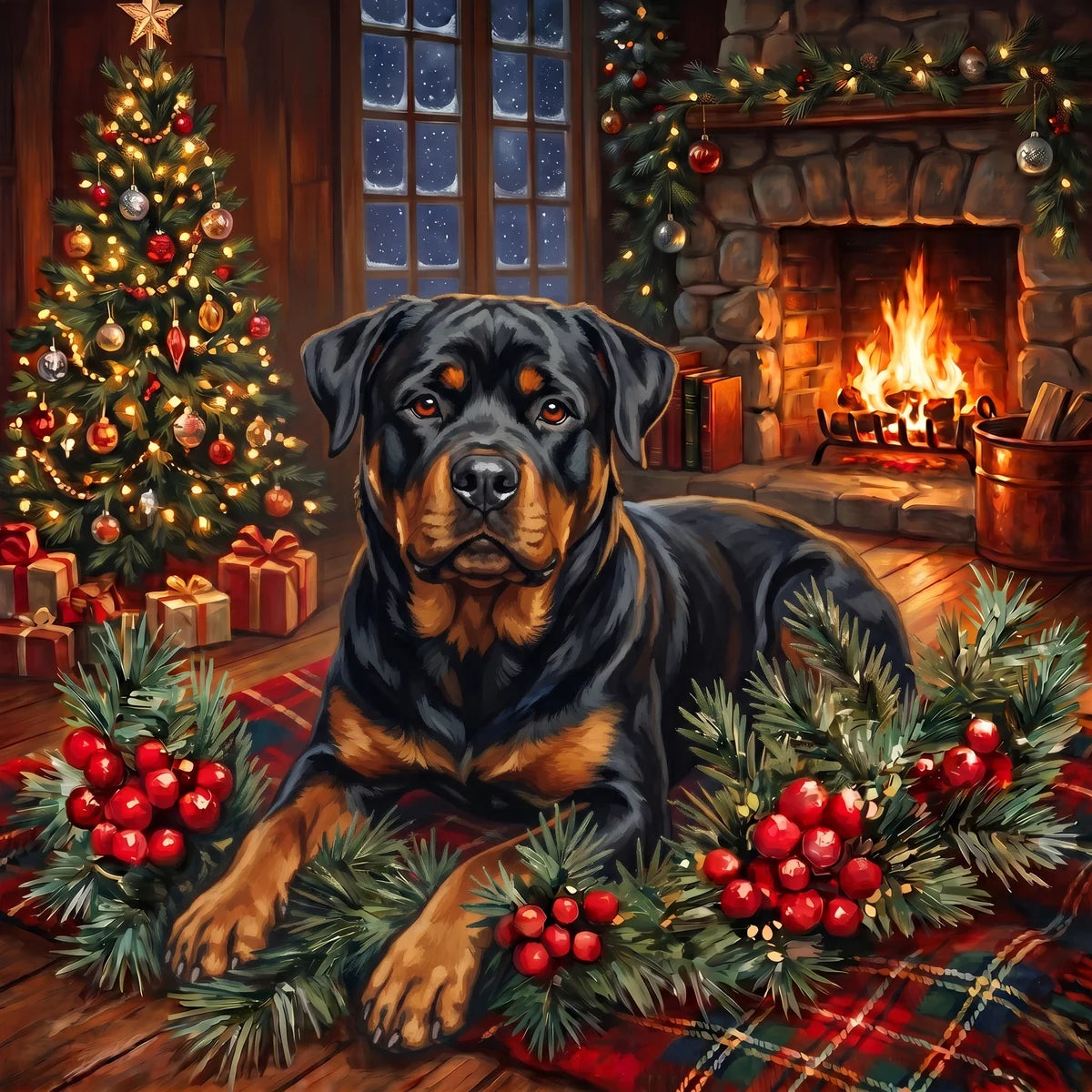 Christmas Holly Rottweiler Terrier Diamond Art Kit