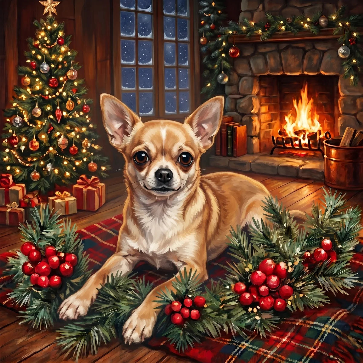 Christmas Holly Short Haired Chihuahua Diamond Art Kit